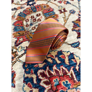 Alain Dupetit Orange Striped Silk Tie Micro Logo Handmade